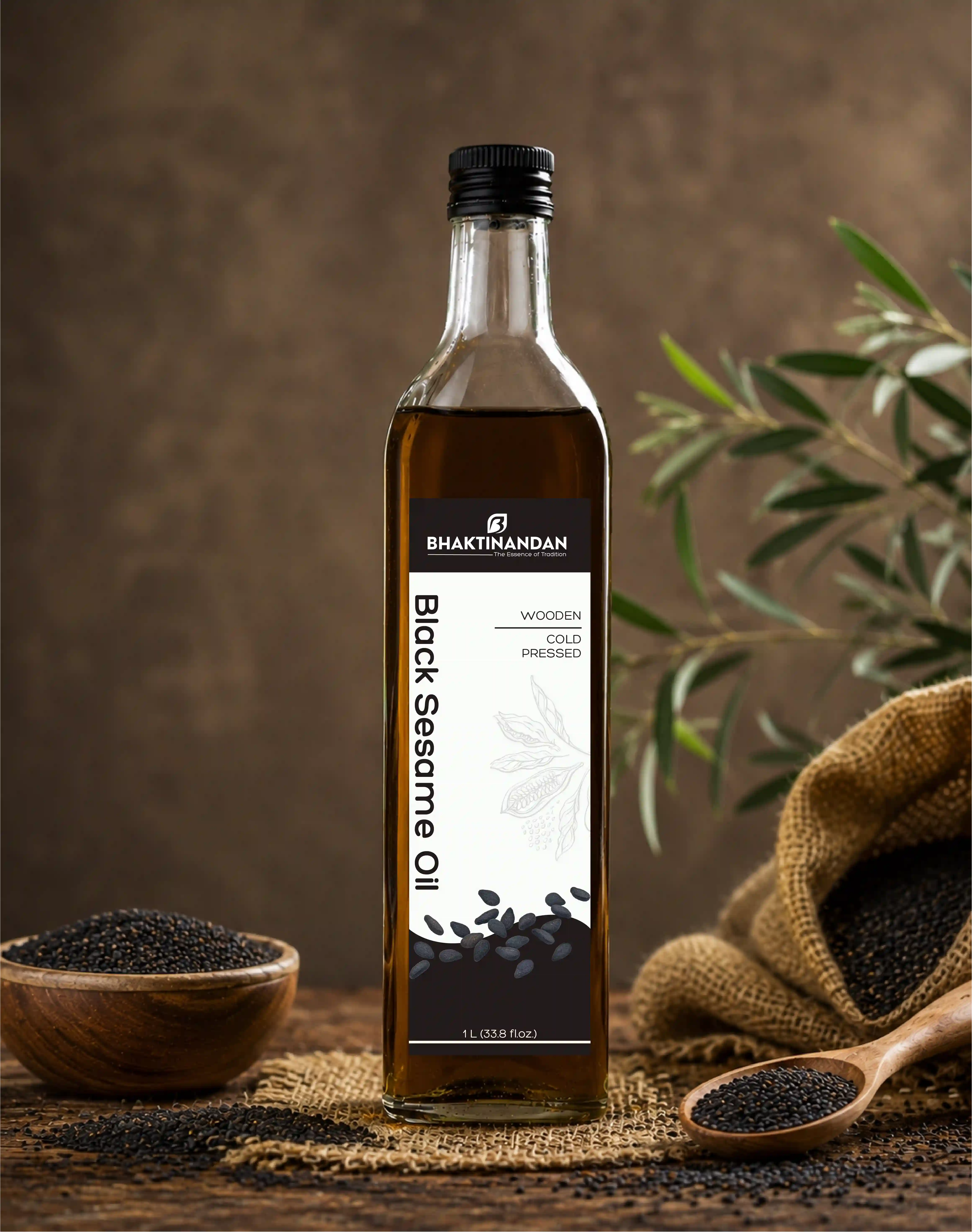 Bhaktinandan wooden cold-pressed black sesame oil packaging