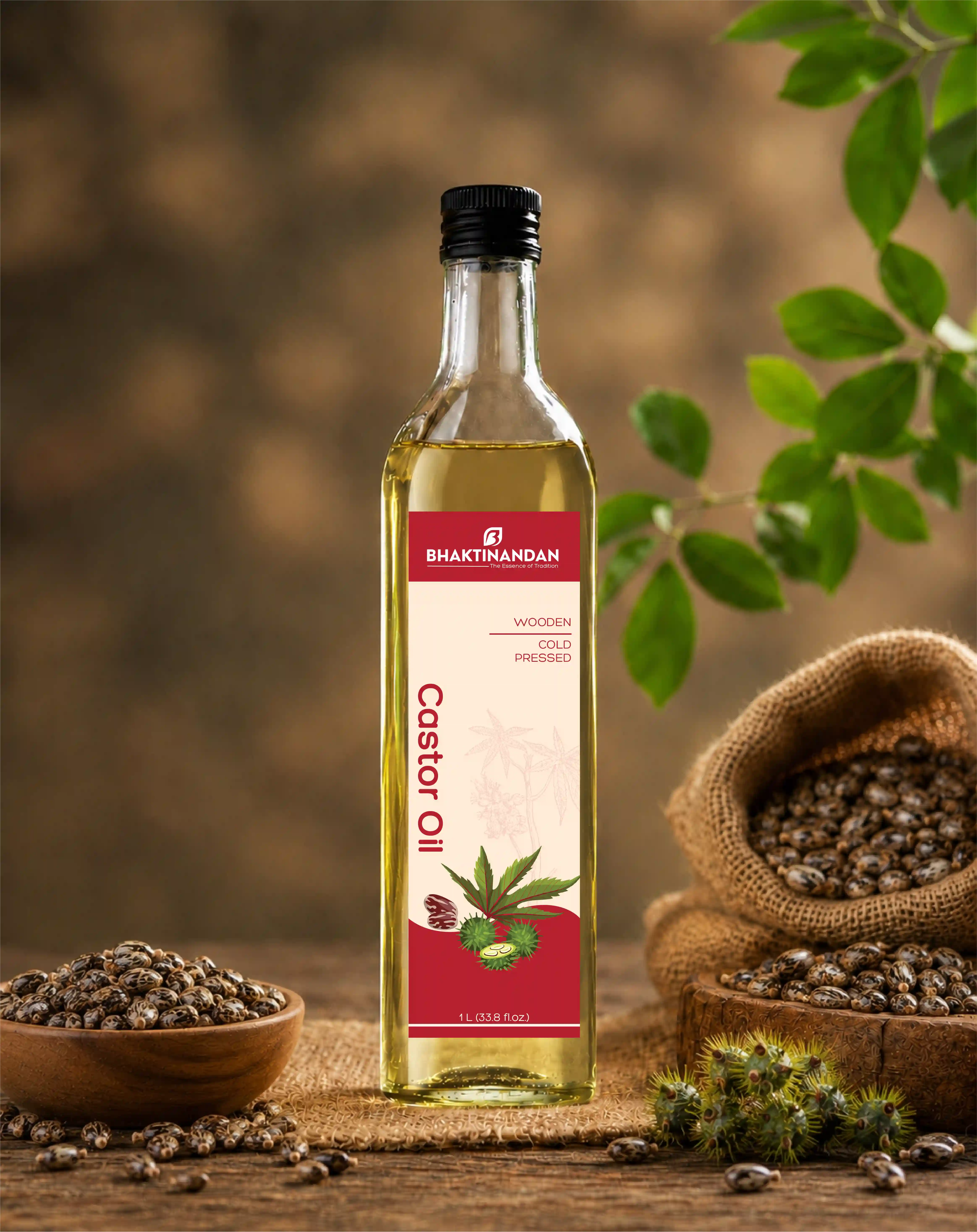Bhaktinandan traditional cold-pressed castor oil bottle design