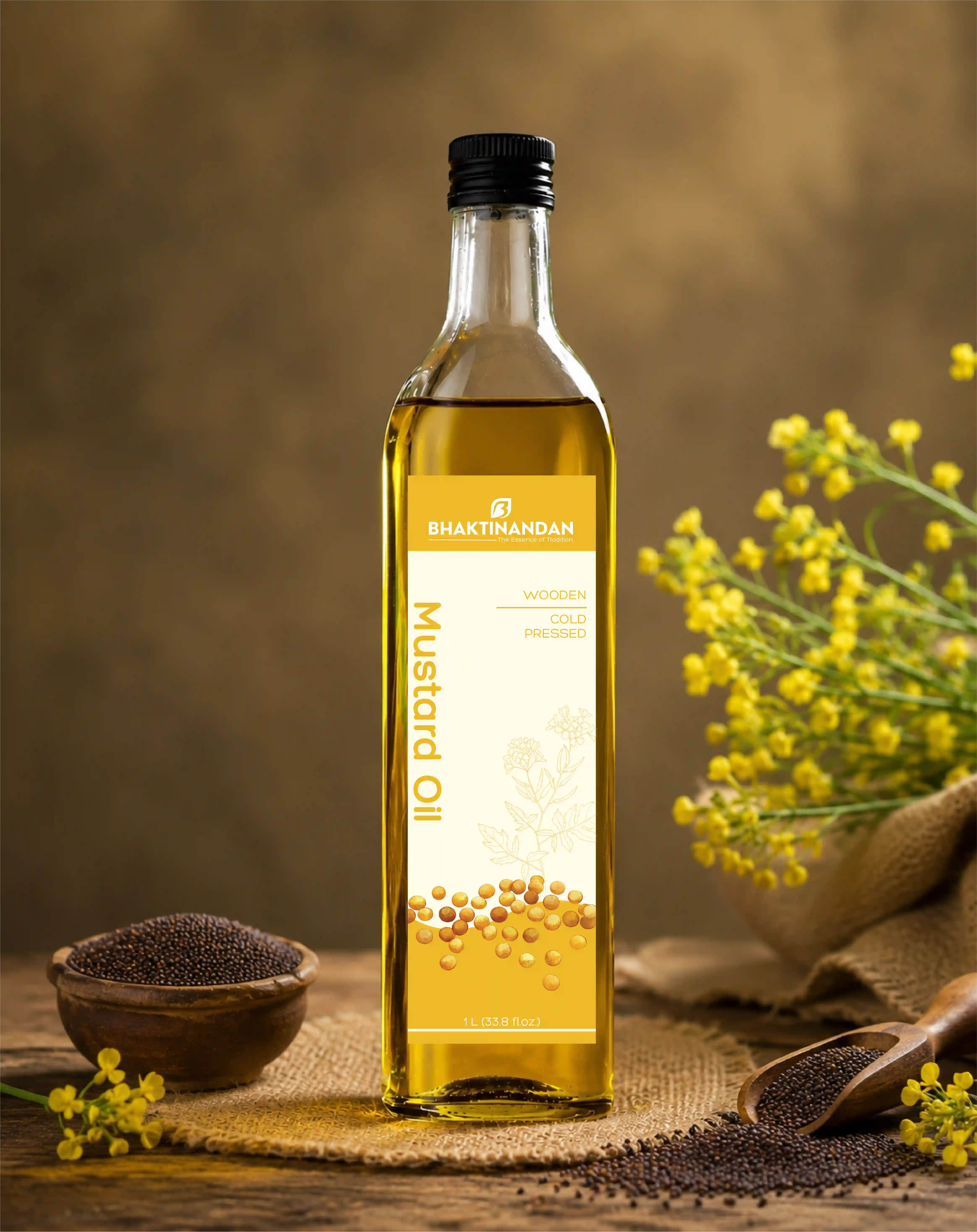 Bhaktinandan pure cold-pressed mustard oil bottle design