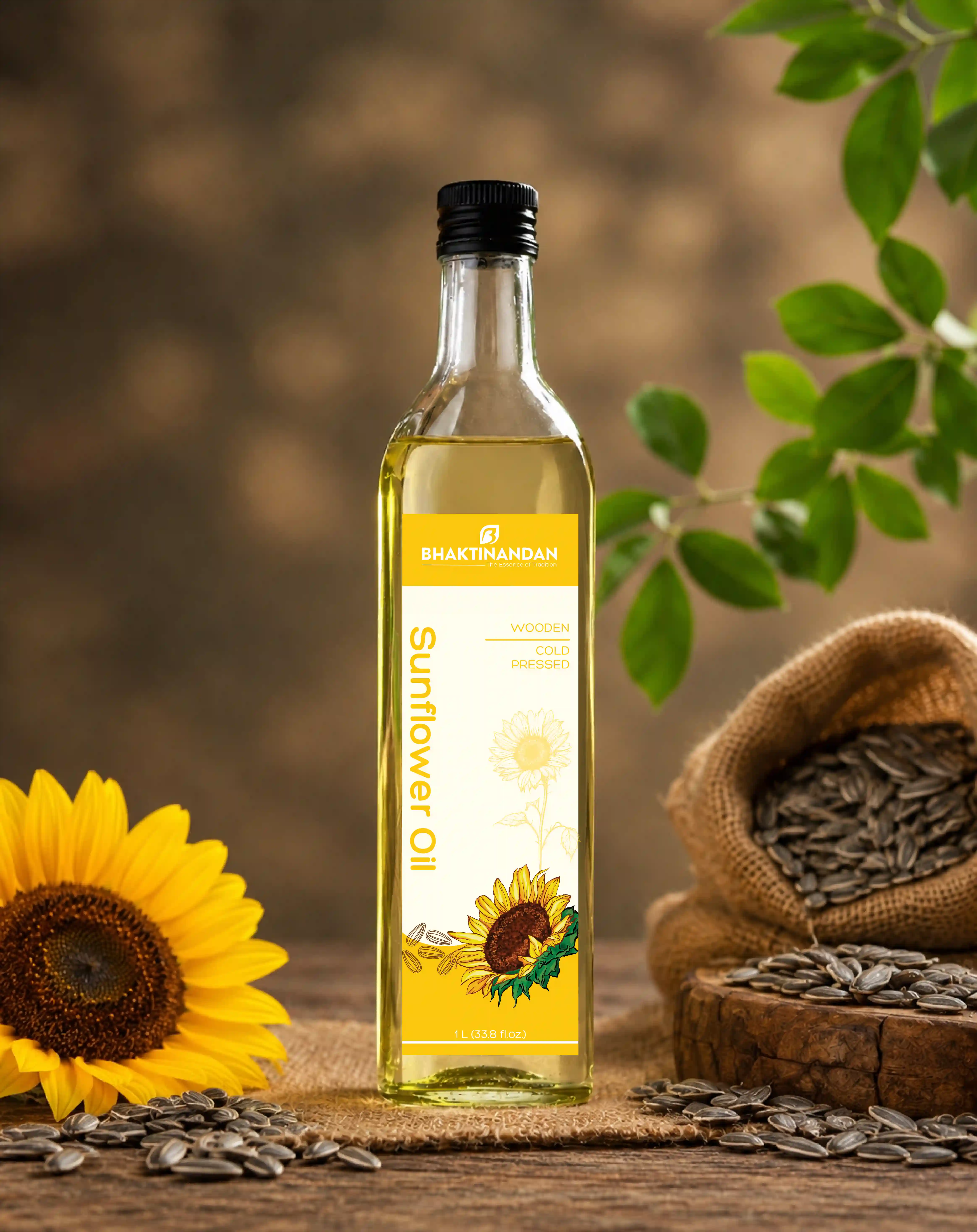 Bhaktinandan pure cold-pressed sunflower oil bottle design