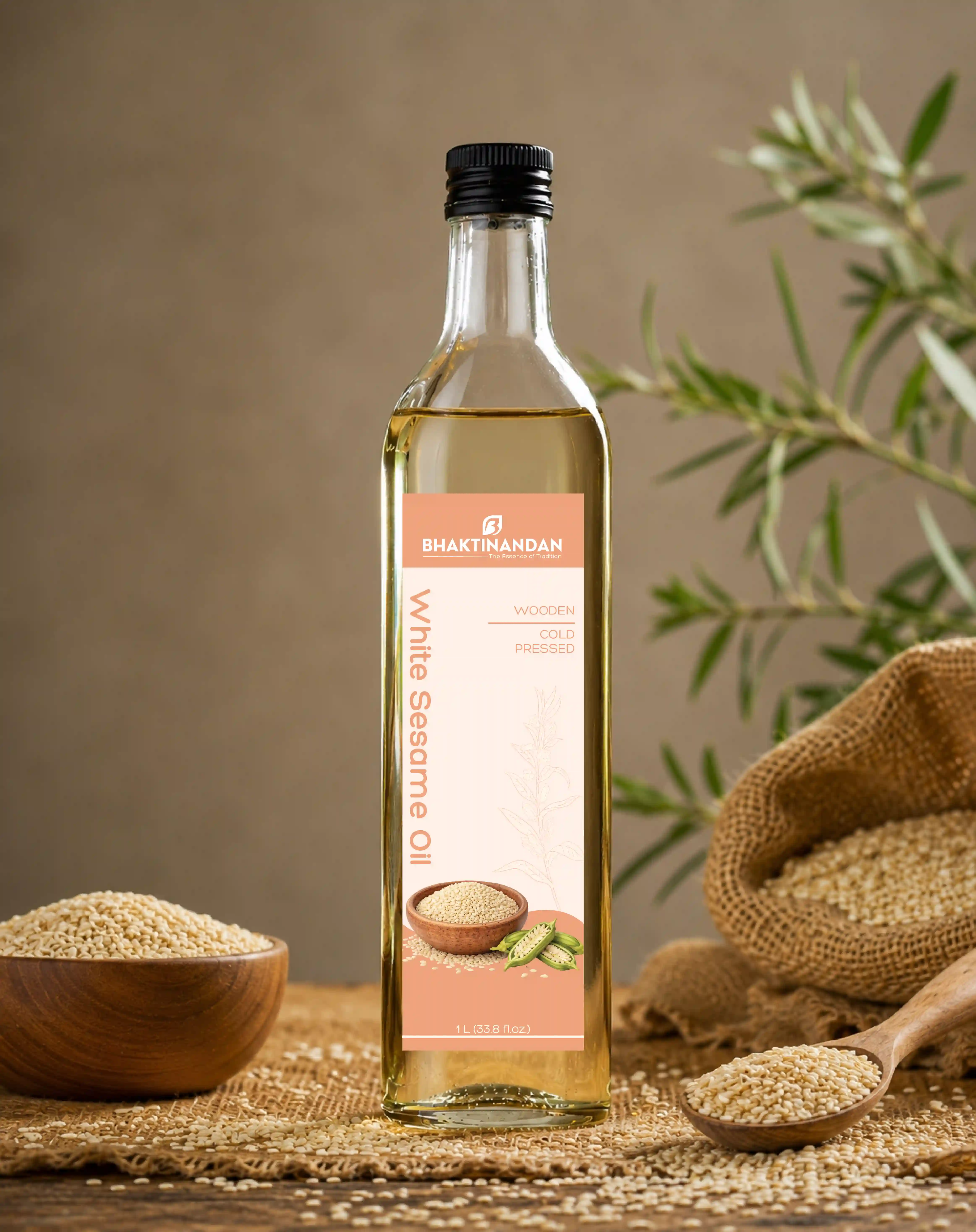 Bhaktinandan wooden cold-pressed white sesame oil packaging