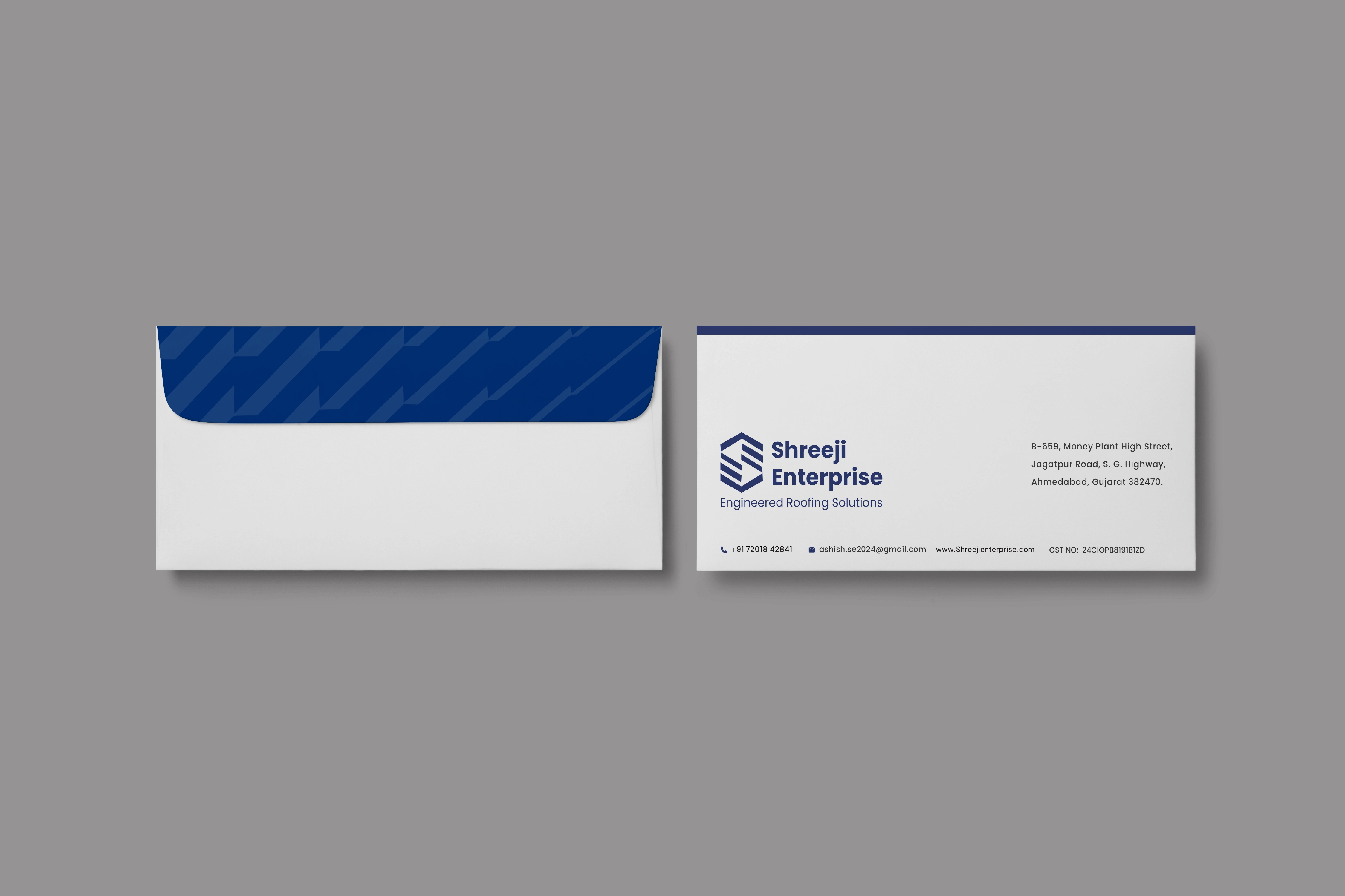 Shreeji Enterprise brand envelope and sales collateral designed by Pragyan