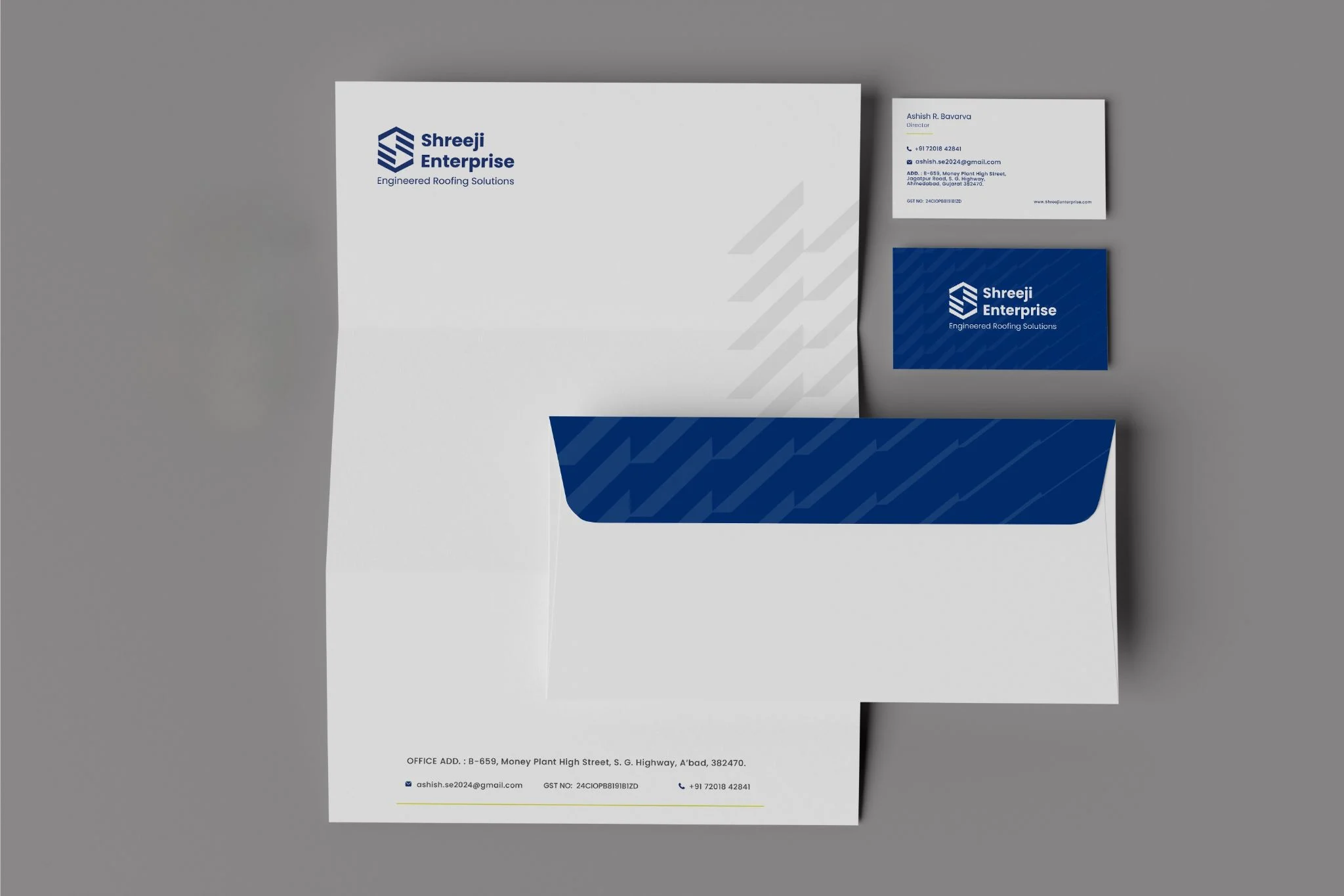 Shreeji Enterprise brand stationery and sales collateral designed by Pragyan